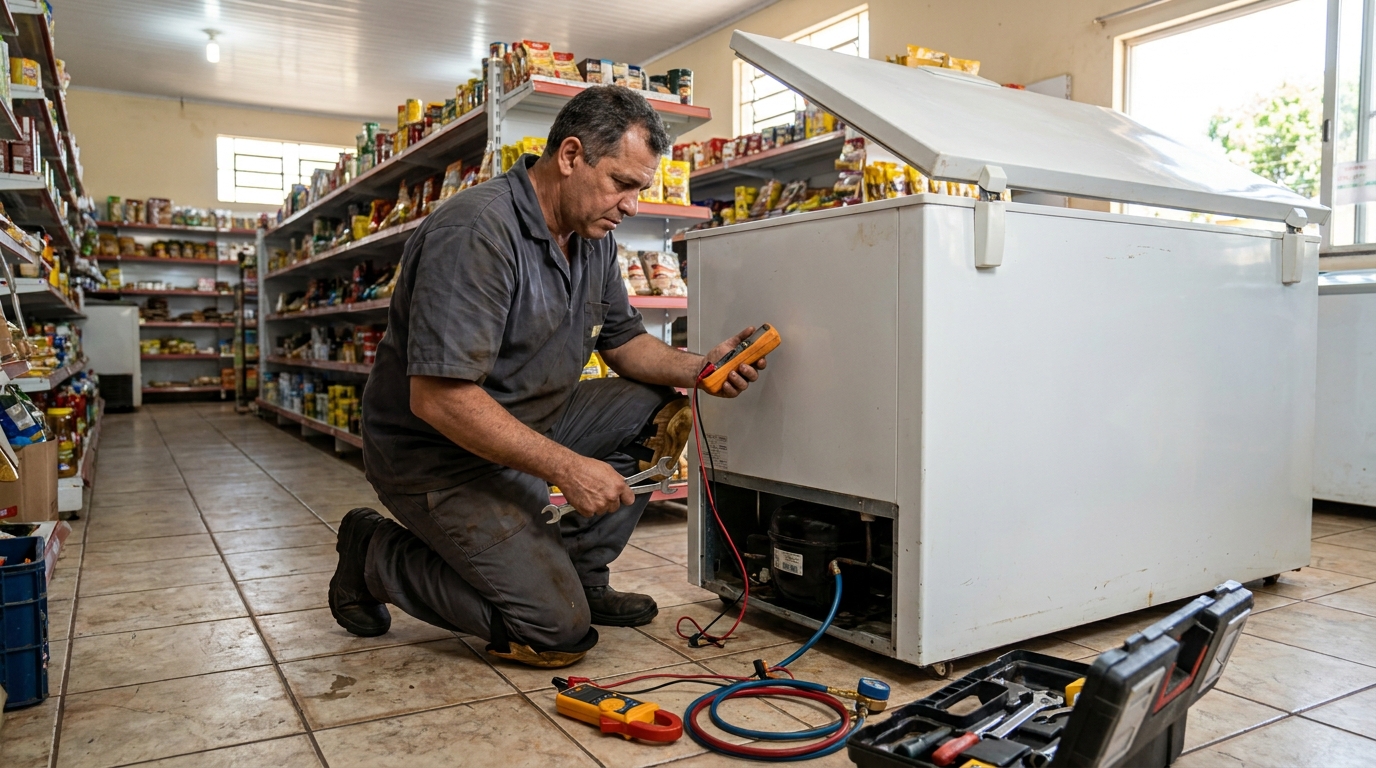 Troca de termostato de freezer em atendimento técnico em Recife‑PE