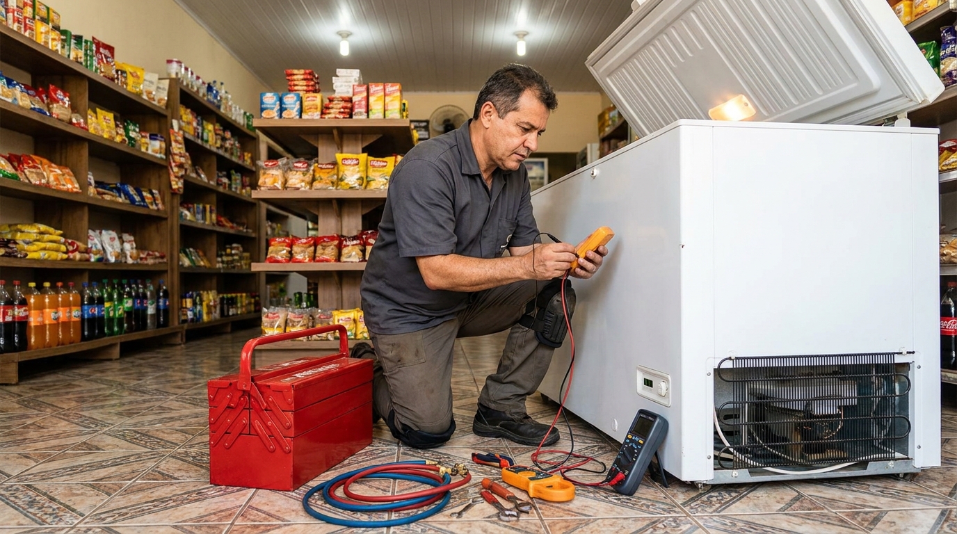 Recarga de gás refrigerante em freezer em atendimento em Arruda, Recife‑PE