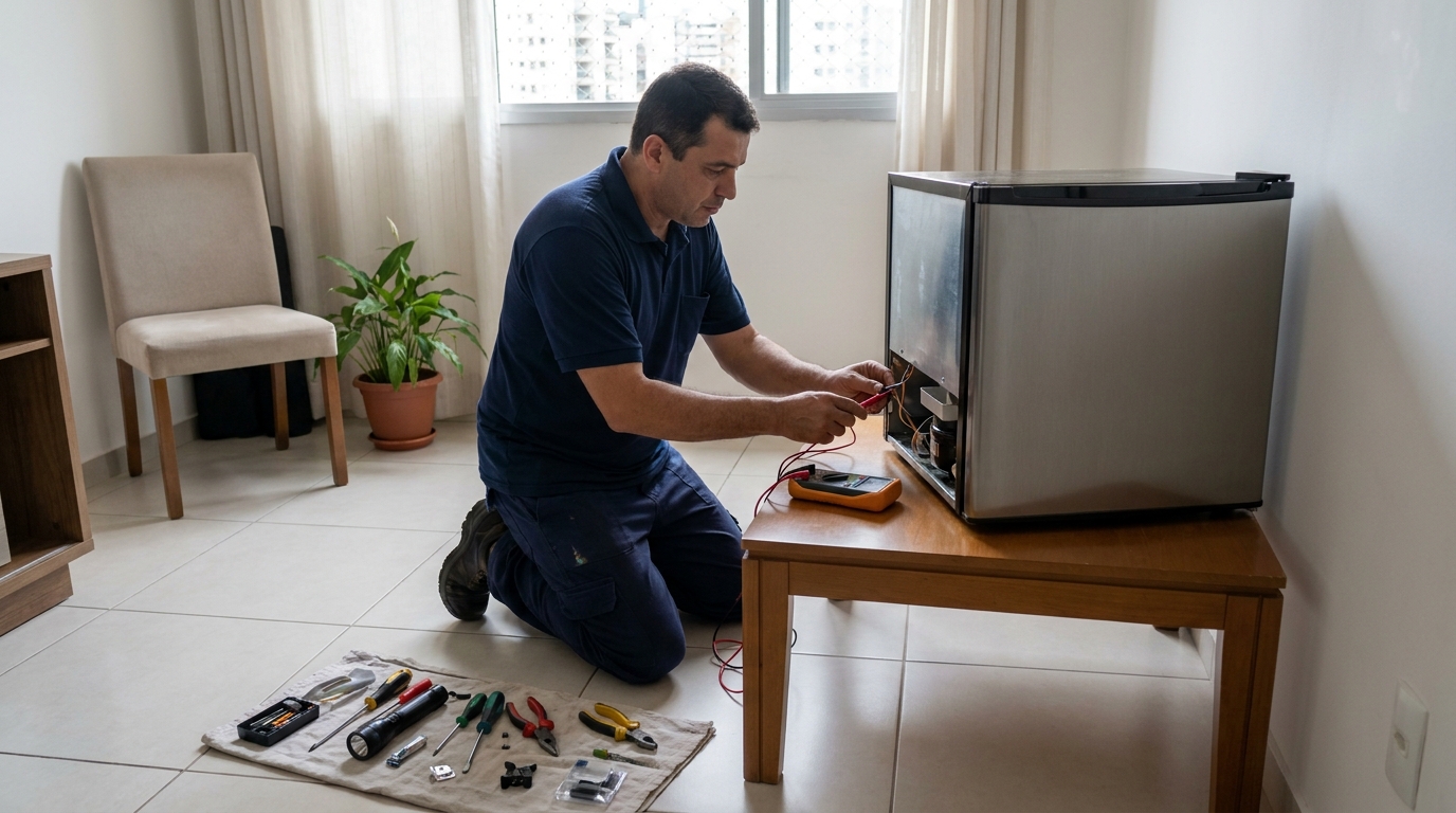 Técnico de conserto de frigobar em residência nos Aflitos, Recife‑PE