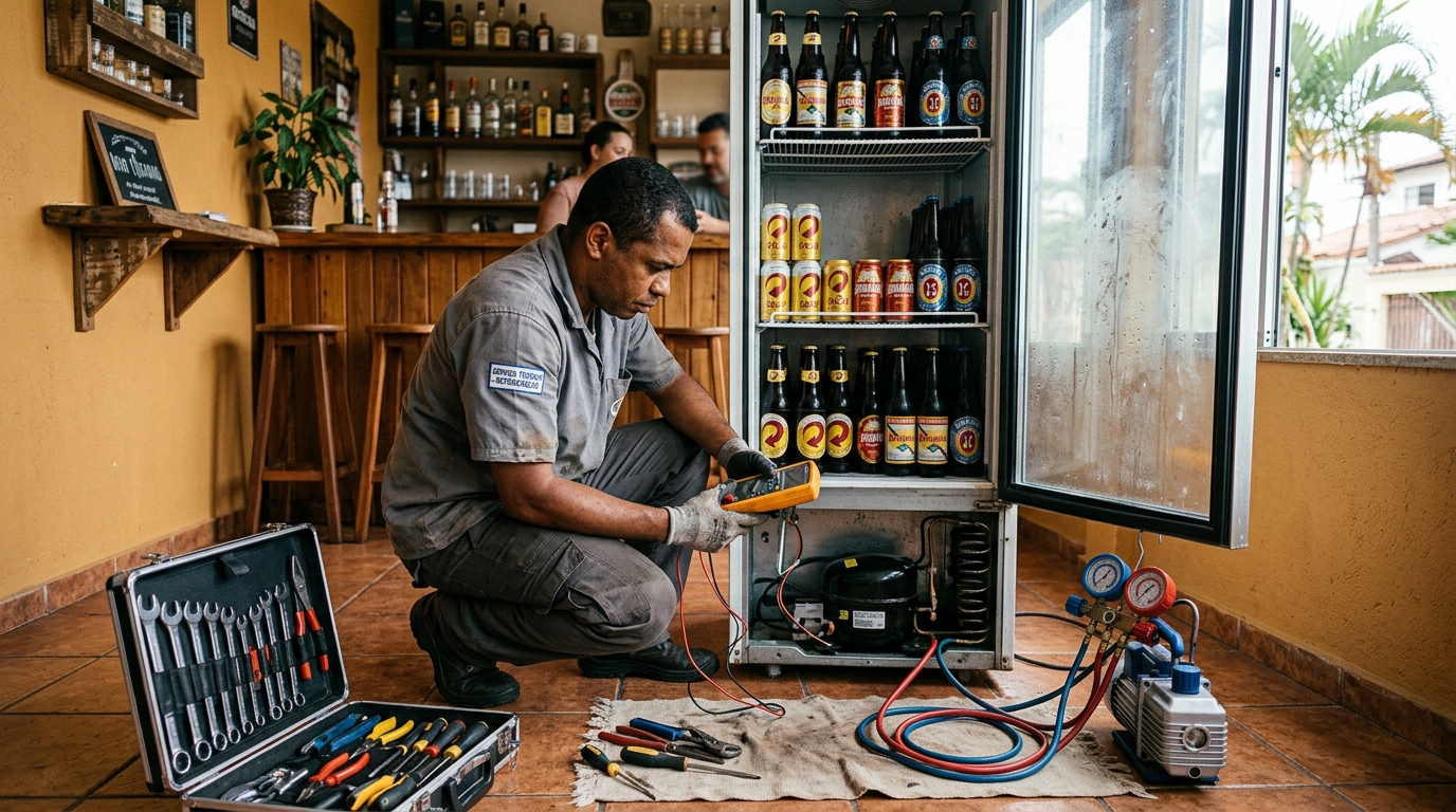 Troca de termostato de cervejeira em atendimento técnico em Iputinga, Recife‑PE